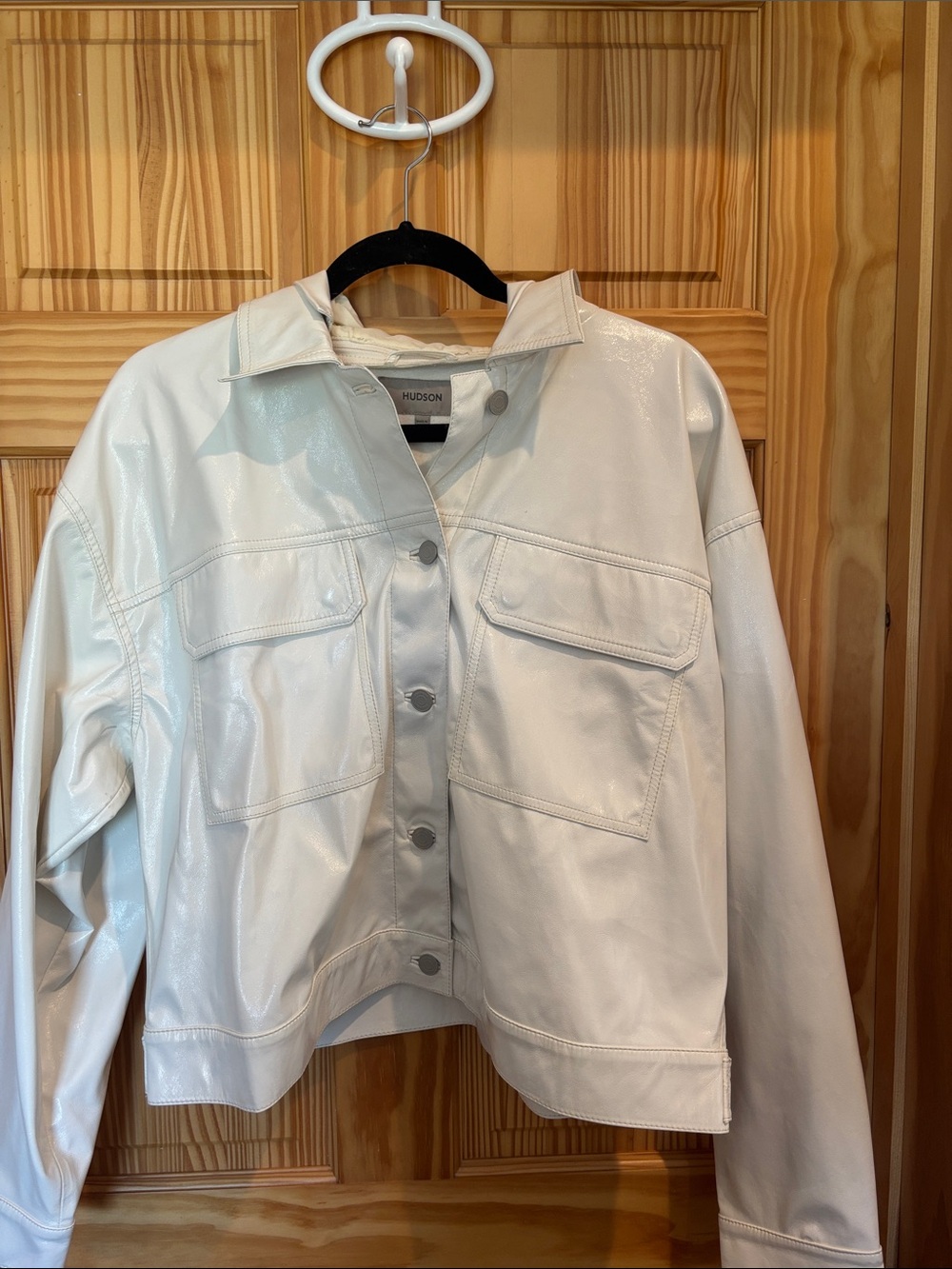 NWOT Hudson Jeans Shiny White Faux-Leather Cargo Jacket